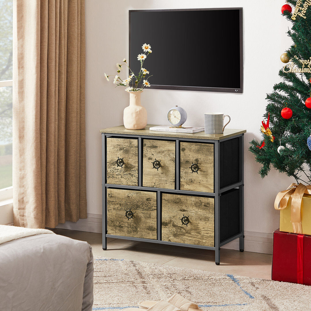 Borough Wharf Cardere Dresser with 5 Drawers Furniture Storage Chest Organizer Unit Bins for Bedroom Grey 55cm H X 30cm D