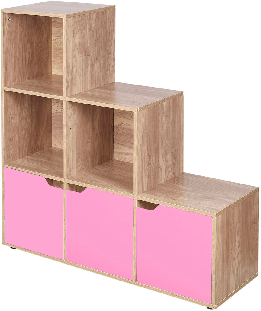 Ebern Designs 6 Cube Step Storage Shelf Unit Oak + 3 Pink Doors Oak/Pink 90.5cm H X 89cm W X 29cm D