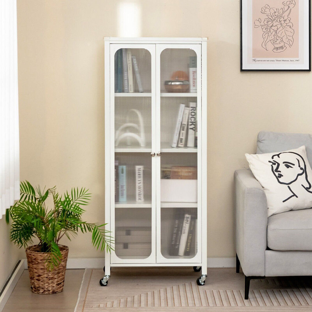 Latitude Run Storage Cabinet Mobile 2 Doors Food Pantry Cupboard Cabinet W/ Adjustable Shelves White 147cm H X 60cm W X 36cm D