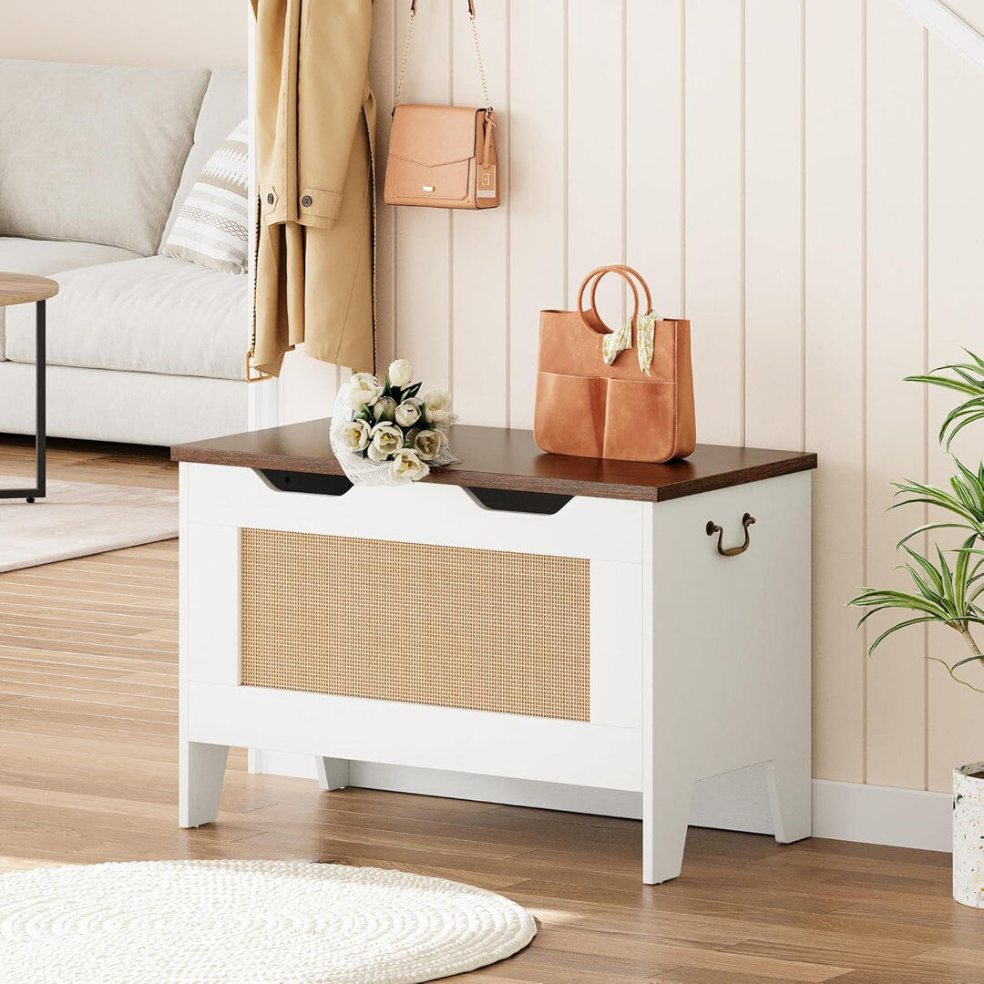 Harriet Bee Storage Chest, Toy Chest, Kids Wood Large Toy Box, Storage Bench with Safety Hinge, Farmhouse Storage Trunk for Entryway, Living Room, Bedroom, Playro White 50cm H X 76cm W X 40cm D