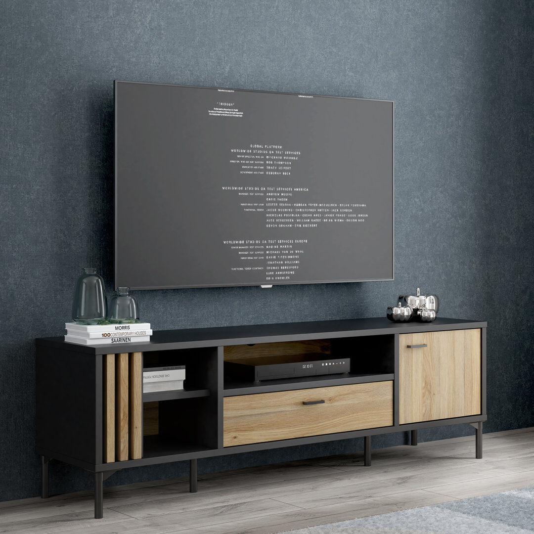 17 Stories TV Cabinet with Storage Compartments, 159,5 cm W x 51 cm H x 41,5 cm D Black;Beige 88"