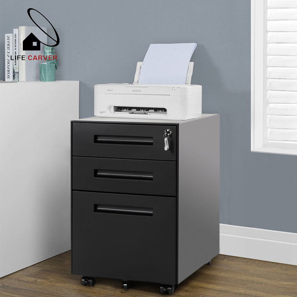 Rebrilliant Murrah 3 Drawer Filing Cabinet Black 60cm H X 41cm W X 52cm D