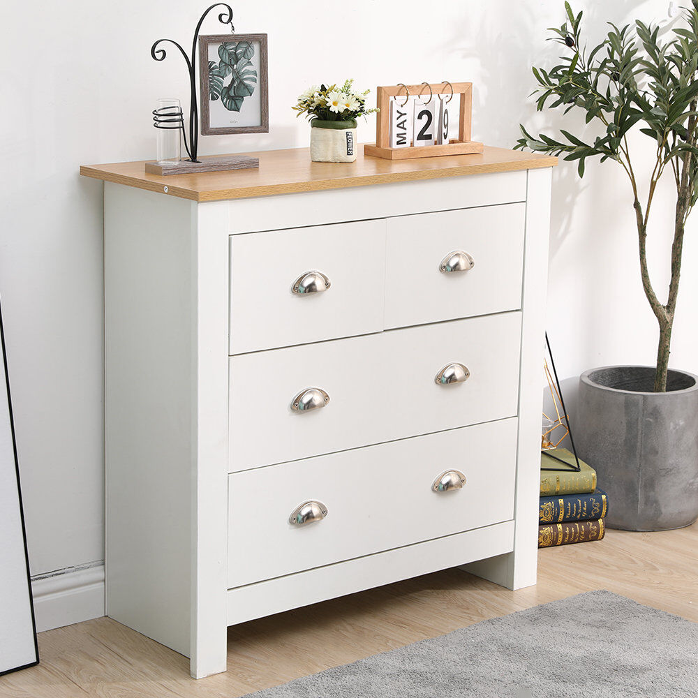Rosalind Wheeler Wooden Sideboard Cupboard Chest Of Drawers 2+2 Drawers Cabinet Multi-Storage Unit Modern Living Room Bedroom79x35x81cm,Grey White/Oak 205.74cm H X 200.66cm W X 88.9cm D