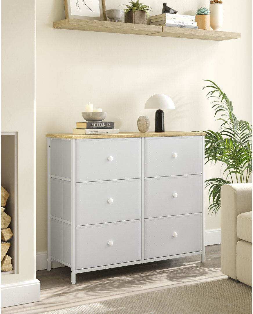 17 Stories Chest Of Drawers, 6 Fabric Drawers With Frame, Storage Organiser Unit, Dresser, For Nursery, Bedroom, Hallway With Wood Grain White/Oak 71cm H X 80cm W X 30cm D