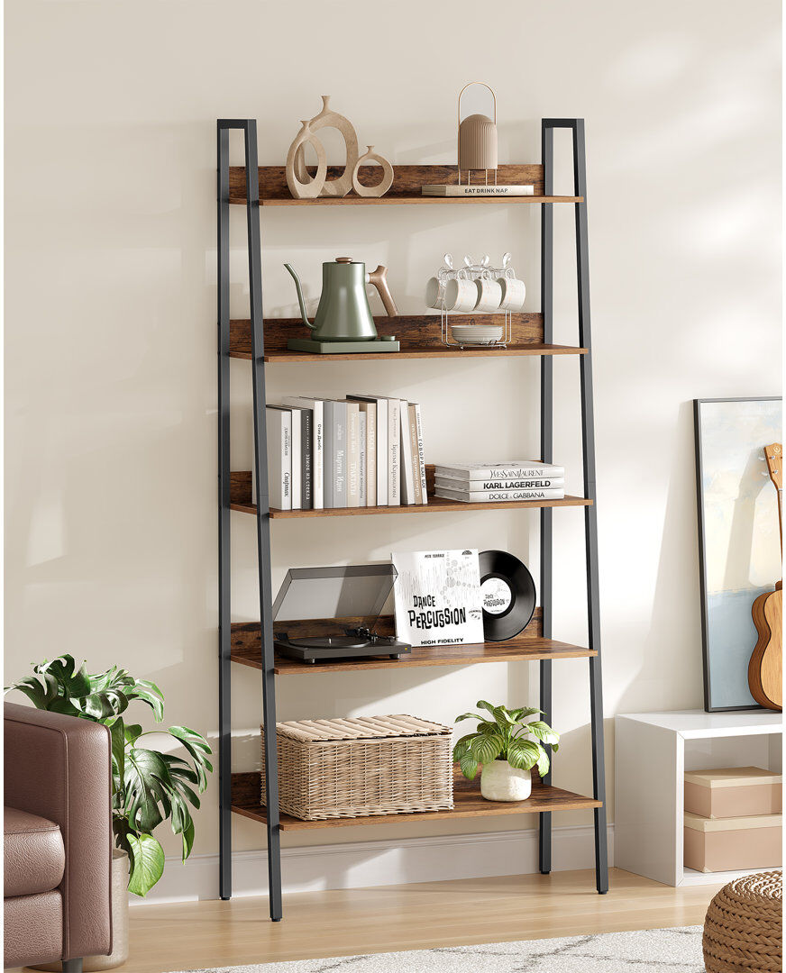 Borough Wharf Ladder Shelf, 5-Tier Narrow Shelf, Bookshelf For Home Office, Living Room, Bedroom, Kitchen, Industrial, Rustic Brown And Ink Black Rustic Brown/Black 170cm H X 80cm W X 30cm D