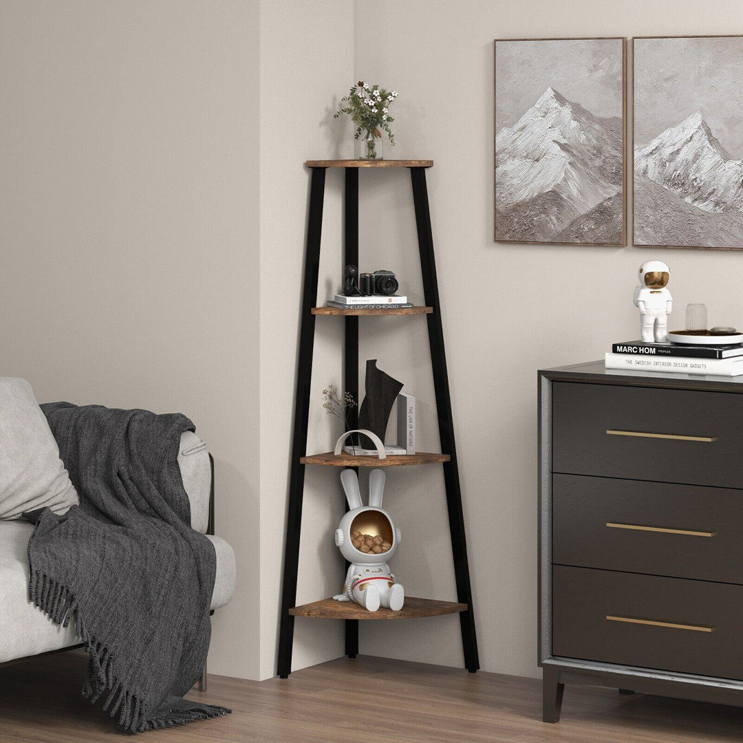 Borough Wharf 4-Tier Industrial Corner Ladder Shelf Freestanding Bookshelf Display Plant Rack Black;Brown 126cm H X 36cm W X 34cm D