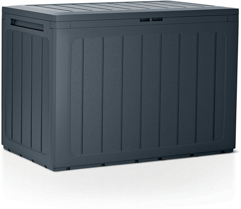 Dakota Fields (Vertical Stripes, X2) Anthracite 190L Wood Design Outdoor Storage Box Garden Patio Plastic Chest Lid Anthracite 55cm H X 80cm W X 44cm D