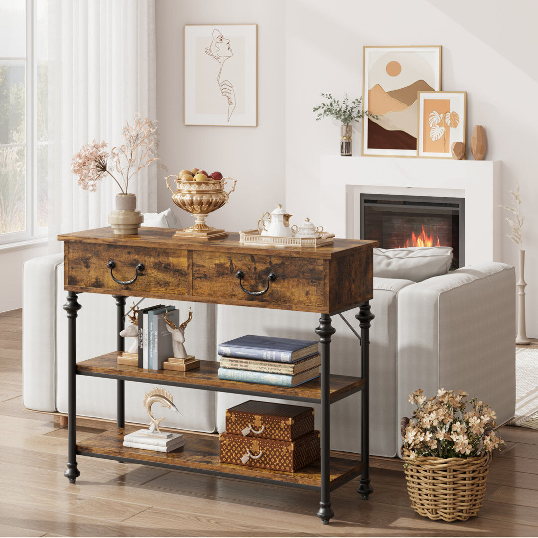 Borough Wharf Console Table with 2 Drawers and 3 Tier Shelves, Hallway Table Home Furniture for Living Room, Foyer, Bedroom Brown 80cm H X 100cm W X 30cm D