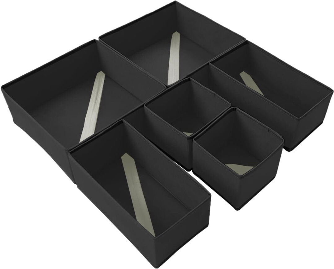 Rebrilliant 6 Pack Clothes Drawer Organisers, Foldable Drawer Dividers For Closet Organizer, Storage Box For Clothes,Underwear, Socks, Bras, Scarves, Ties Black 11.94cm H
