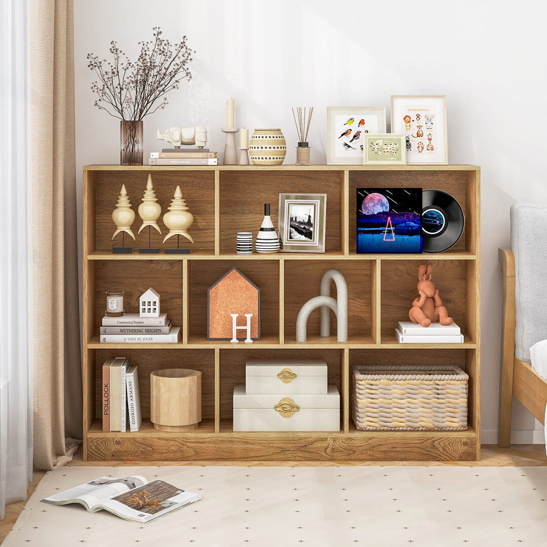 Latitude Run 10-Cube Bookshelf With 2 Anti-Tipping Kits For Living Room Kid’S Room-Natural Brown 104cm H X 100cm W X 24cm D
