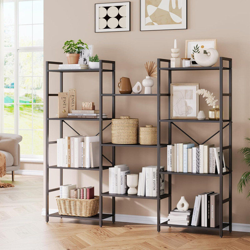 Borough Wharf 4 Tier Bookshelf, Bookcase with 11 Open Display Shelves, Wide Book Shelf Book Case for Home & Office Black