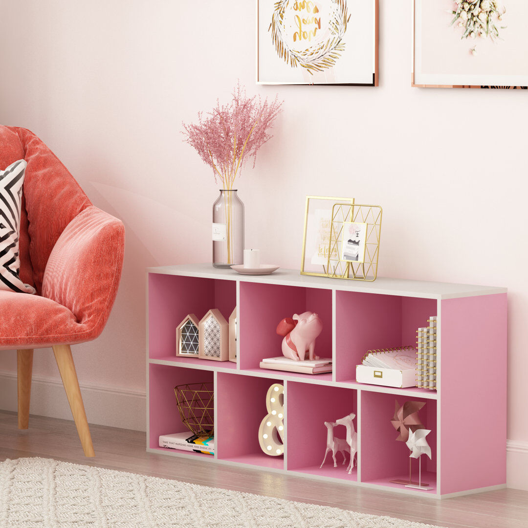 Hashtag Home O'Quinn 7-Cube Reversible Open Shelf White/Pink 105.9cm H X 49.5cm W X 23.9cm D