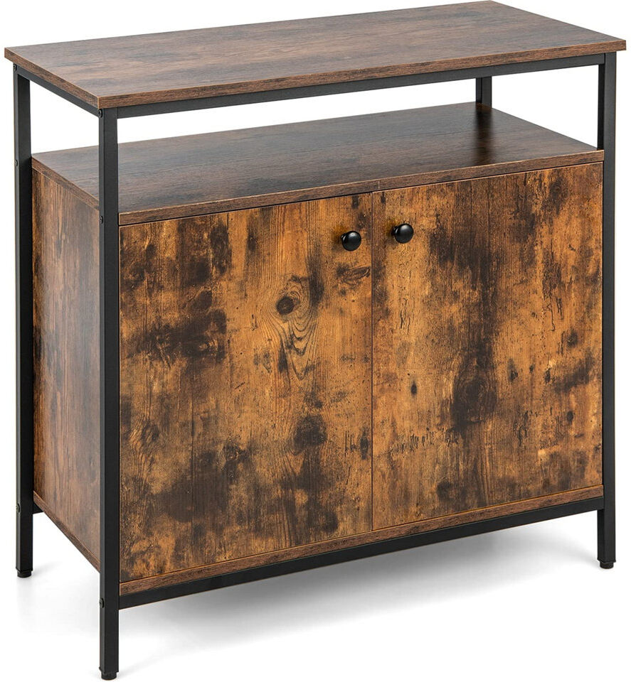 Borough Wharf Industrial Storage Cabinet Wooden Buffet Sideboard W/ 2 Doors & Open Shelf Brown 80cm W X 40cm D