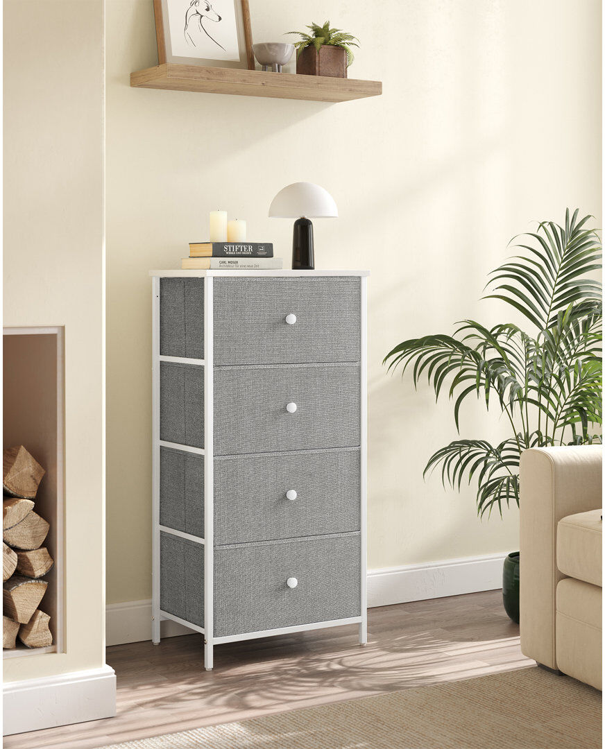Borough Wharf Chest Of Drawers Bedroom, Drawer Storage Unit, Dresser With 4 Fabric Drawers, Metal Frame, Tall And Slim, For Closet Dove Grey/White