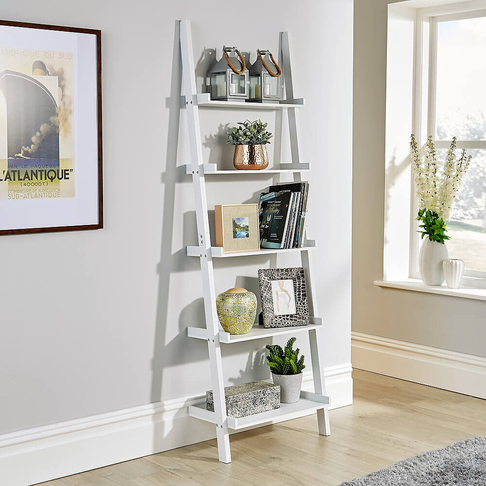 Zipcode Design Ira 5-Tier Ladder Shelf Bookcase Unit White 189cm H X 61cm W X 36cm D