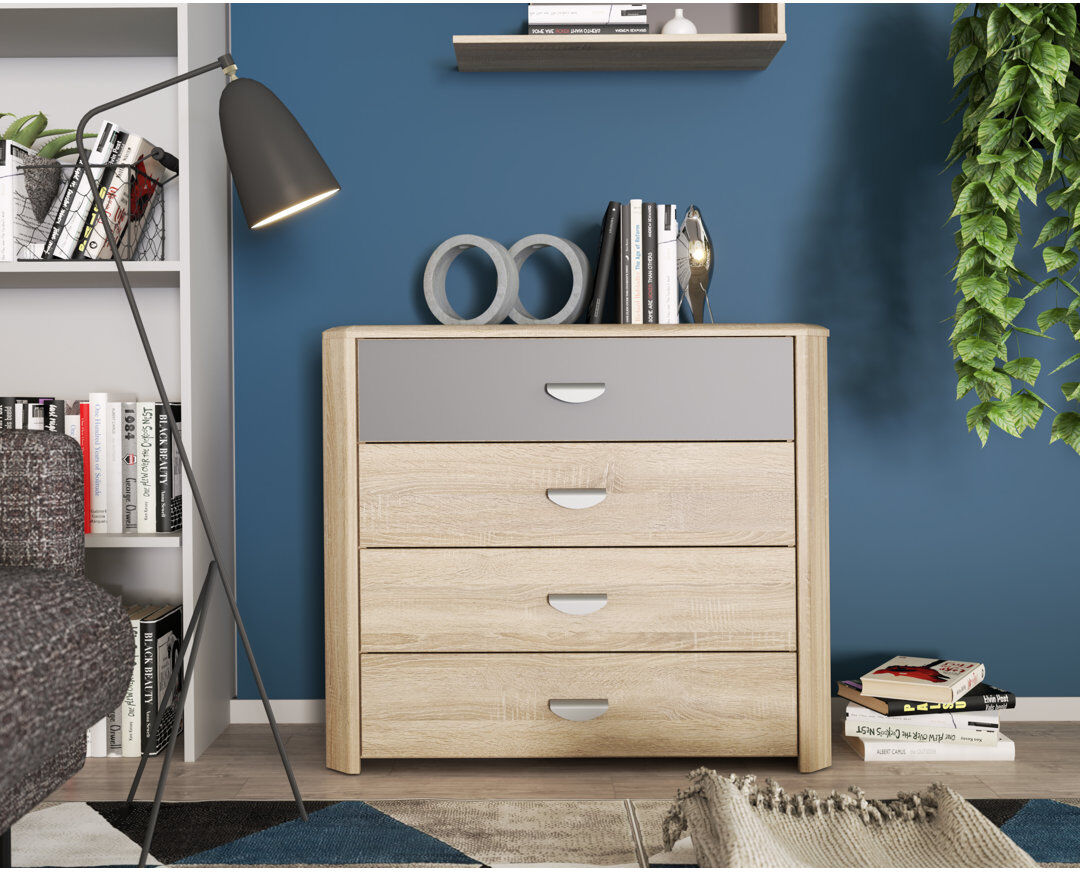Ebern Designs Bramley 4 Drawer 93.5cm W Dresser Grey;Sonoma Oak 82.4cm H X 93.5cm W X 41.3cm D
