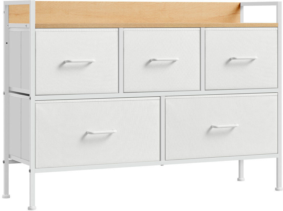 Borough Wharf Chest Of Drawers For Bedroom, 5 Fabric Drawers With Handles, Storage Organiser Unit, For Living Room, Hallway, Steel Frame, Cloud White And Oak Beige White;Beige 70cm H X 98.2cm W X 29cm D