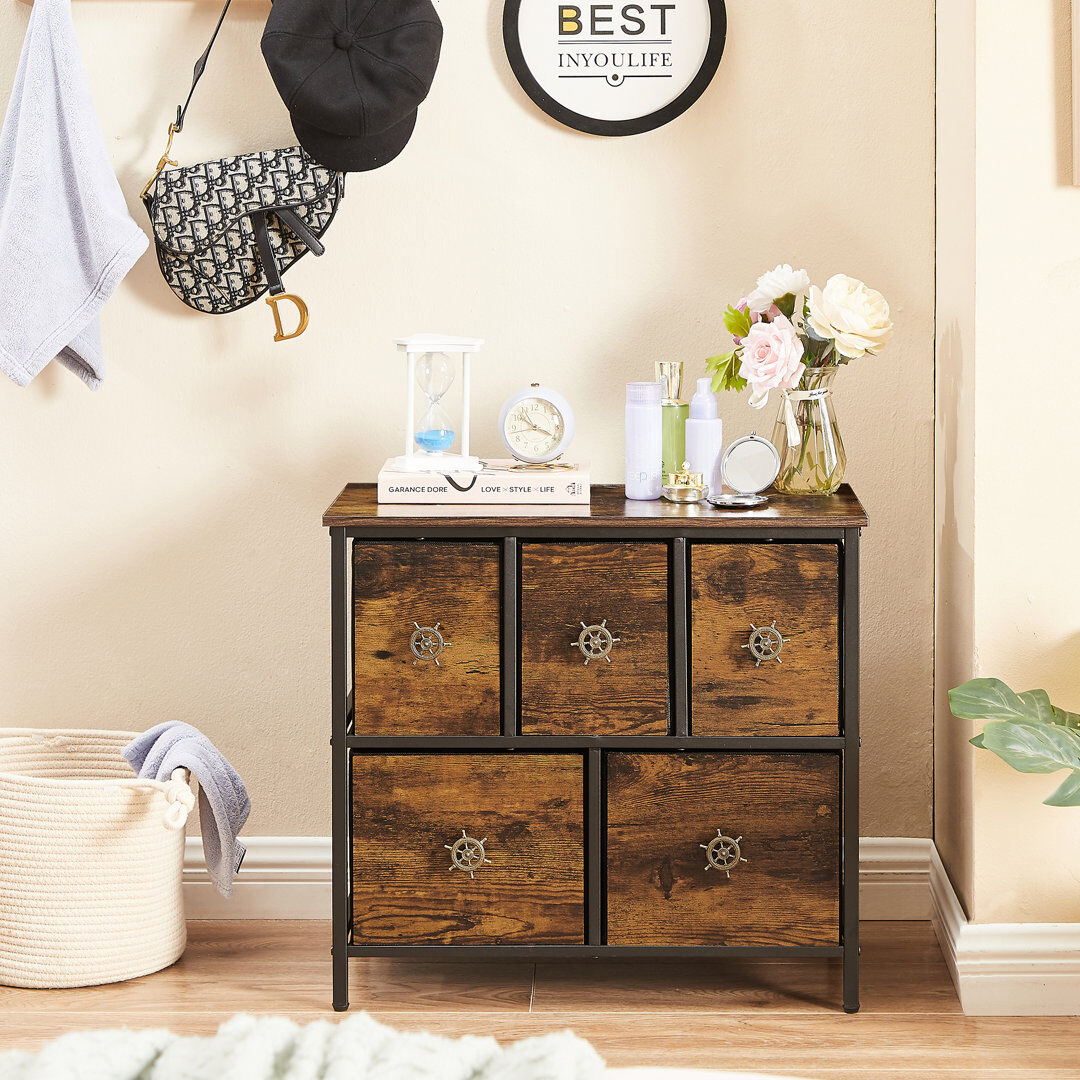 Borough Wharf Cardere Dresser with 5 Drawers Furniture Storage Chest Organizer Unit Bins for Bedroom Brown 139.7cm H X 76.2cm D