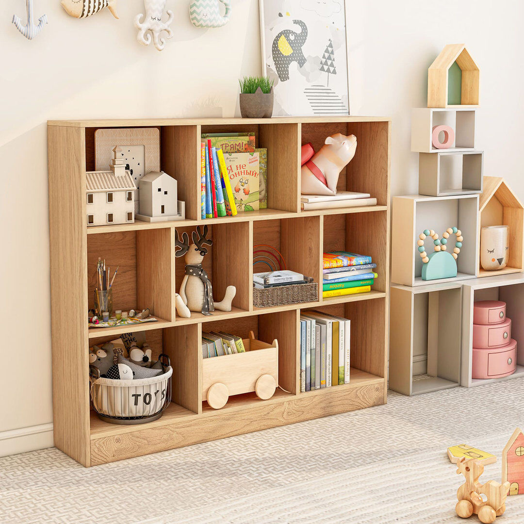 17 Stories 10-Cube Bookshelf Freestanding Storage Organizer With 2 Anti-Tipping Kits Natural 104cm H X 120cm W X 24cm D
