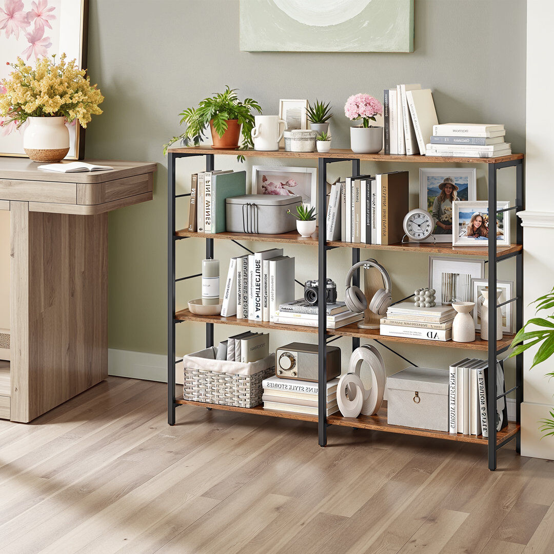 Borough Wharf 4-Tier Bookshelf, Shelving Unit, Tall Storage Shelf, 30 X 120 X 109.4 Cm, Industrial Style, Room Divider, Living Room, Study, Kitchen, Rustic Brown Brown 109.4cm H X 120cm W X 30cm D