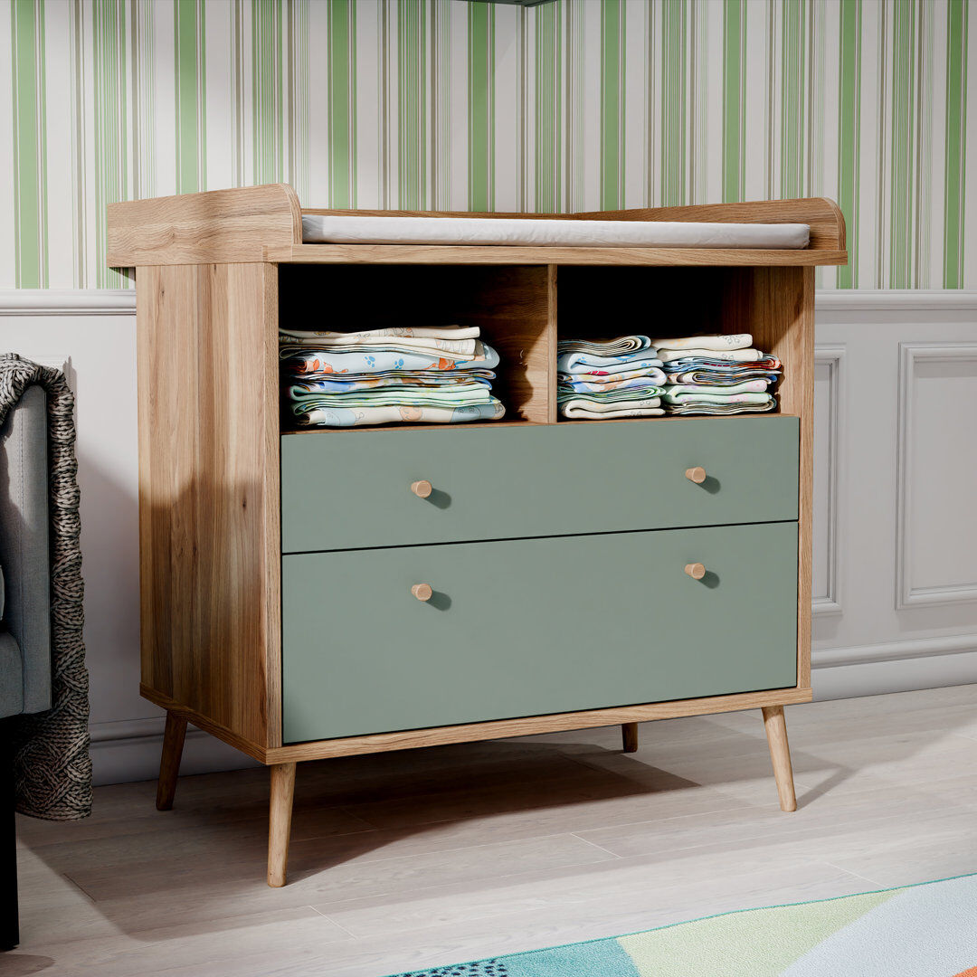 George Oliver Manteca 2 Door of Drawers, 89,8 cm W x 94,4 cm H x 77 cm D Changing Table Dresser Green;Beige 35.1cm H X 36.9cm W X 30.1cm D