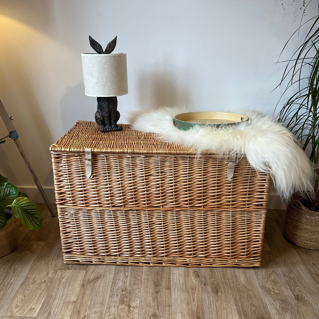 17 Stories Kalki Extra Large Wicker Storage Trunk Basket with Lid Natural 56cm H X 90cm W X 52cm D