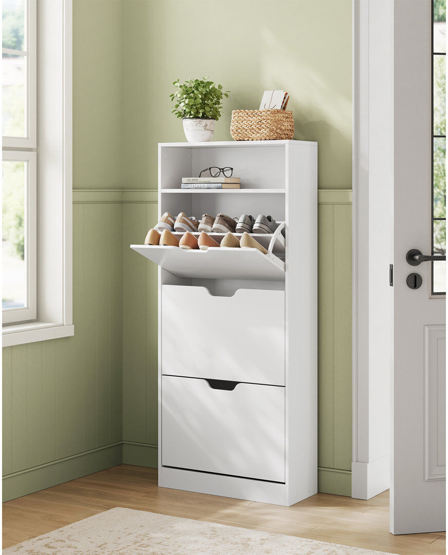 Alpen Home Shoe cabinet with 3 flaps, shoe tipper, shoe rack, shoe storage, open compartment, adjustable partition White 16