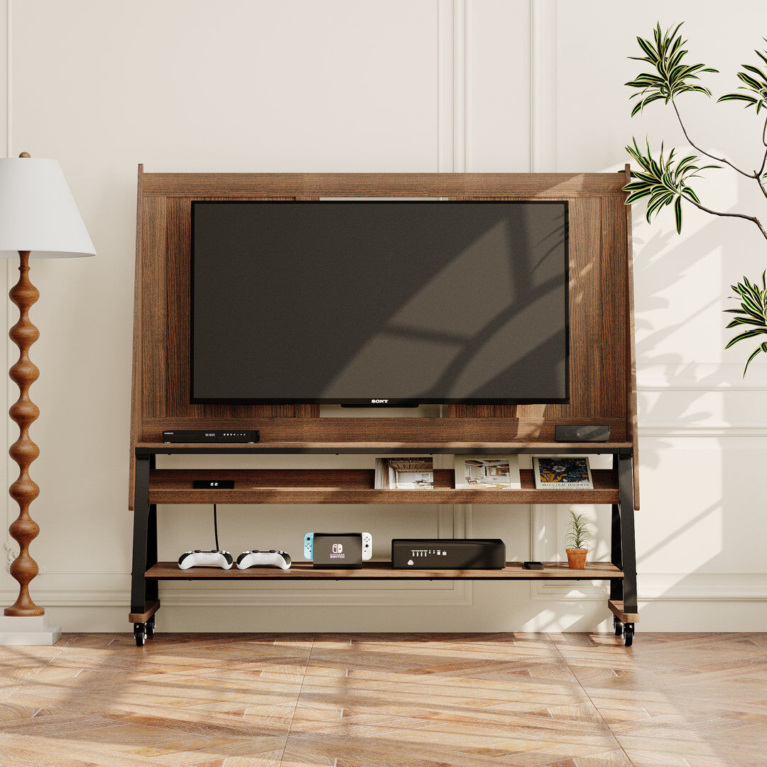 Borough Wharf Mobile Tv Stand On Wheels, Rolling Tv Cart For 42-60 Inch Tvs, Height Adjustable, Tv Cabinet With Wooden Frame & Storage Shelves & Power Outlet For Li Brown 58"