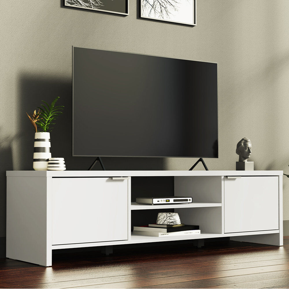Latitude Run Camella TV Stand Cabinet with Storage Space for TVs up to 65 Inches - 40 H x 38 D x 145 L cm White 65"