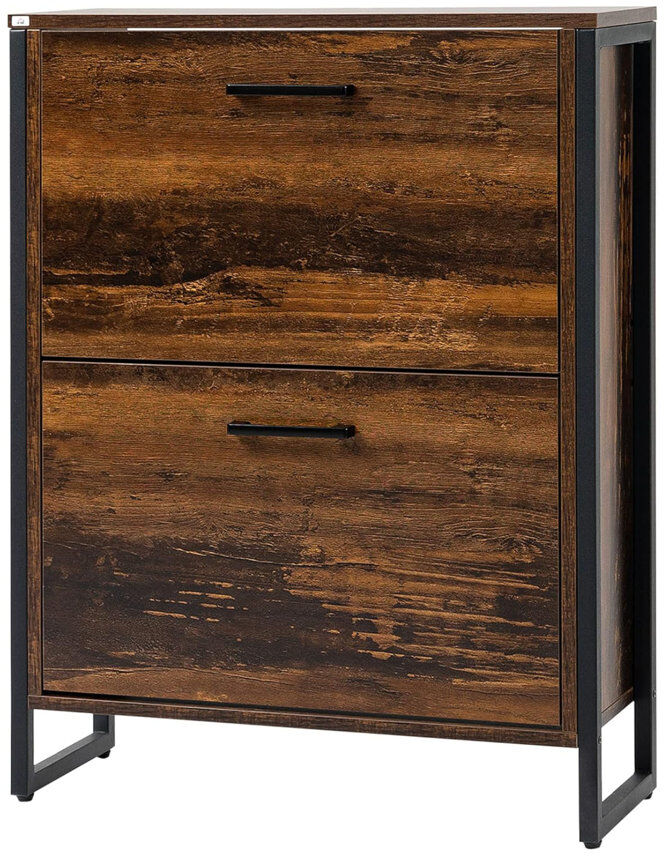 Ebern Designs Shoe Cabinet With 2 Flip Drawers, Shoe Storage Cabinet For 12 Pairs, Freestanding Slim Shoe Rack Brown 12