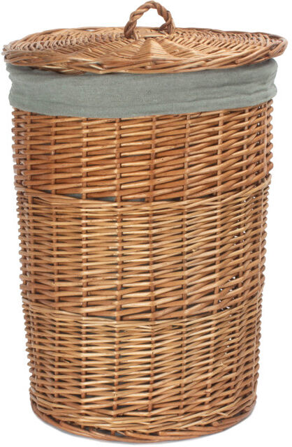 August Grove Wicker Round Laundry Hamper Basket with Lining Antique Wash/White 50" H x 33" W x 33" D