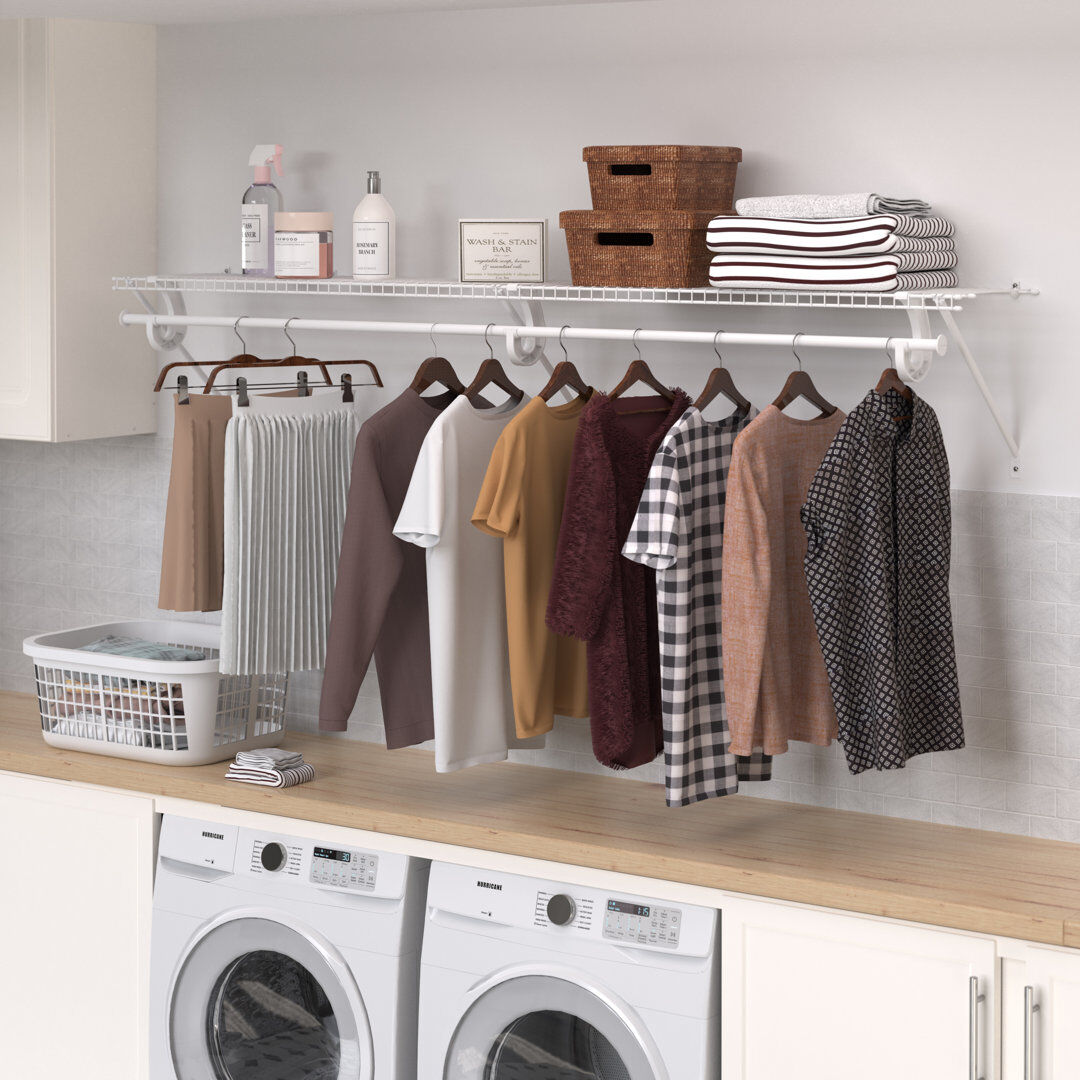 SuperSlide Closet Wardrobe System Utility Shelf with Hang Rail by ClosetMaid White 13.3cm H x 182.9cm W x 30.5cm D