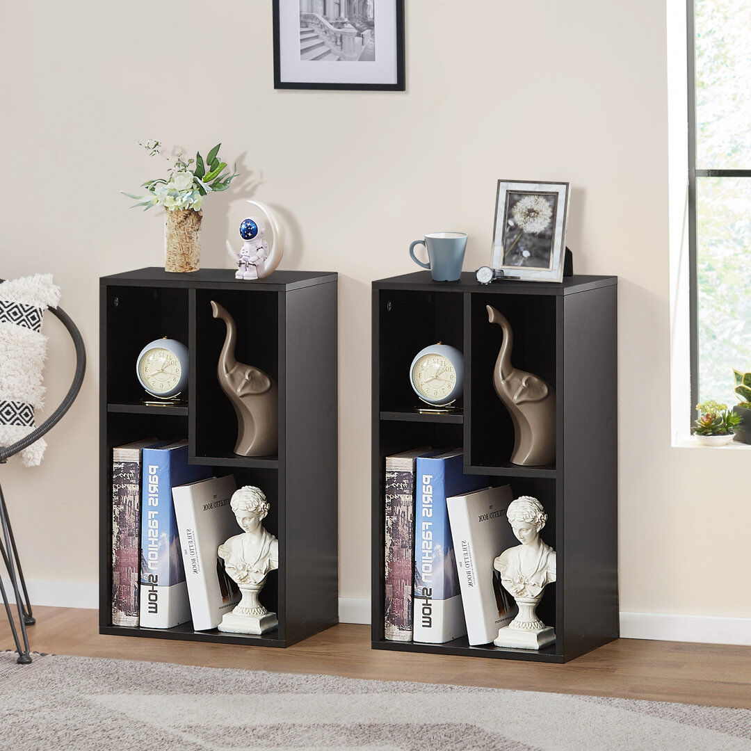 17 Stories Lyonna 2-Tier 3-Cube Open Bookcase, Small Bookshelf with Shelf, Storage Organizer for Home Office, Living Room (Set of 2) Black 54.2cm H X 30cm W X 24cm D