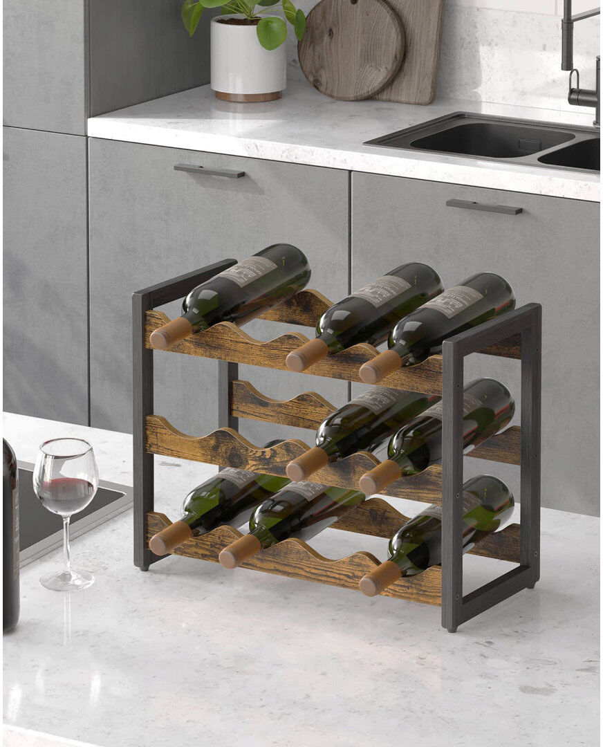 Borough Wharf Alminus 12 Bottle Floor Wine Bottle & Glass Rack Black;Brown 38cm H X 44.8cm W X 20.3cm D