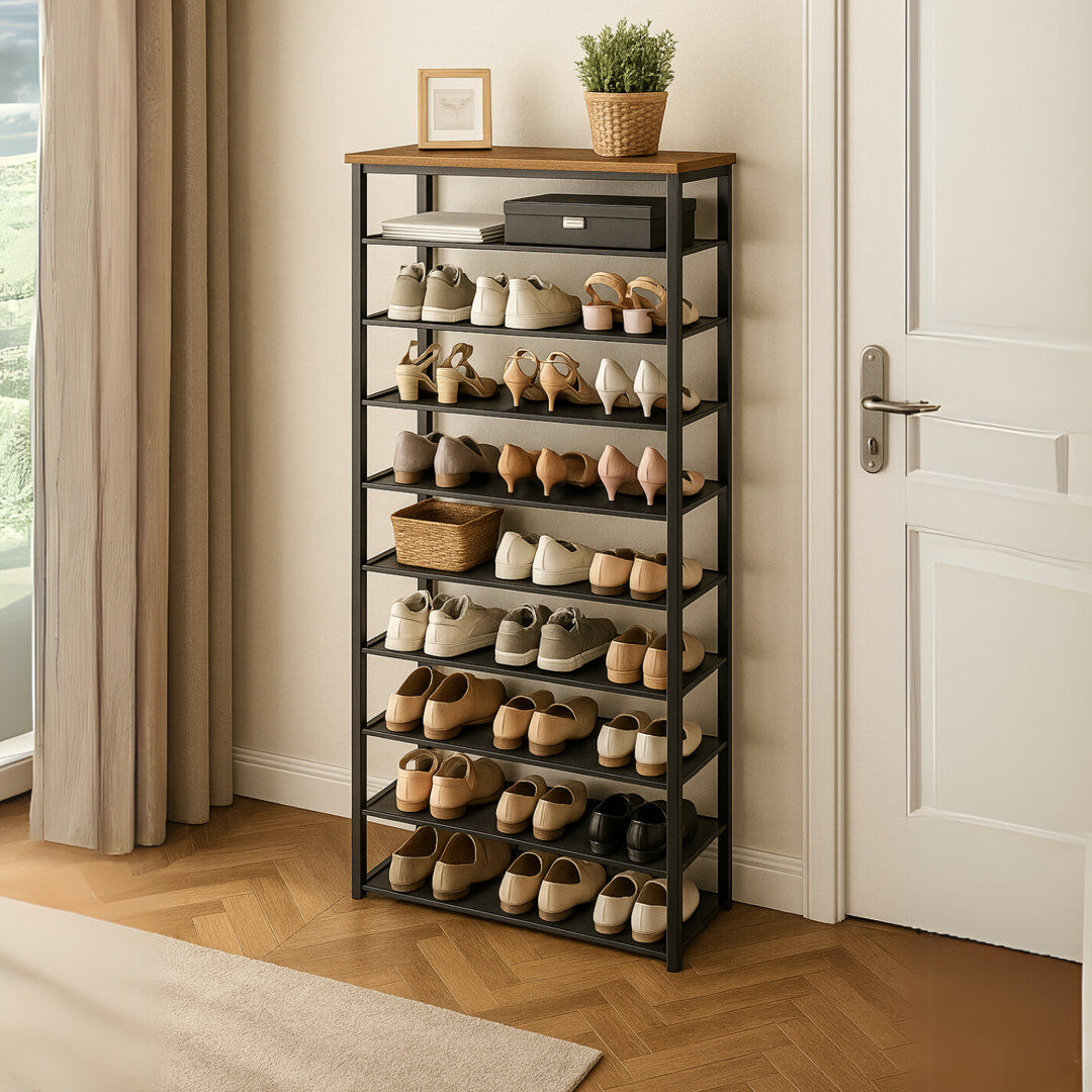 Borough Wharf Rustic 36 Pair Shoe Rack Storage Shelves Entryway Furniture Black;Rustic Brown 36