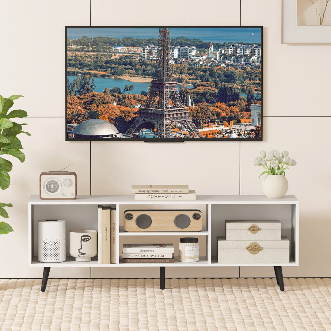 George Oliver 120Cm Entertainment Center Mid Century Modern TV Stand For 55” Tvs-White White 55"