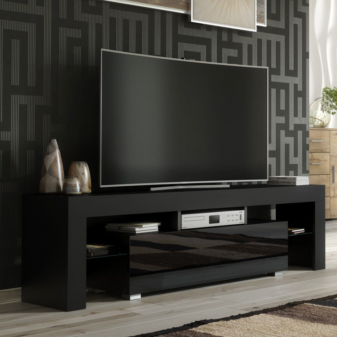 Metro 160cm Modern Tv Unit - High Gloss Doors With Storage Cabinet Black 48"