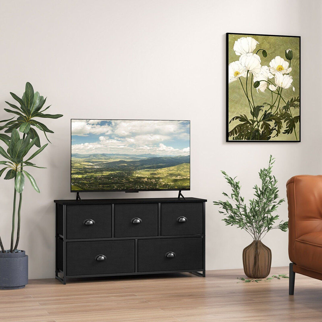 Rebrilliant 5 Drawers Cabinet 2-Tier Fabric Storage Organizer Chest Of Drawers W/ Baskets Black 54cm H X 100cm W X 30cm D