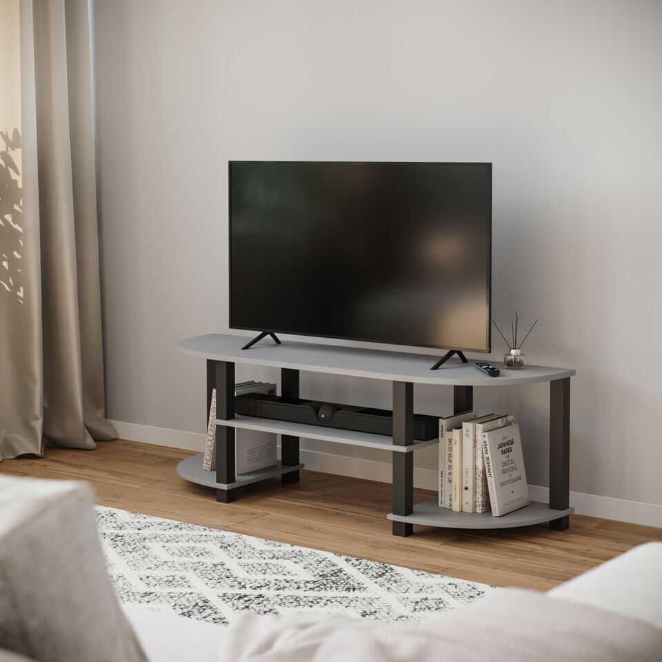 17 Stories Wide TV Unit Stand S-Tube Entertainment Centre Storage Shelf Living Room Cabinet Grey/Black 55"