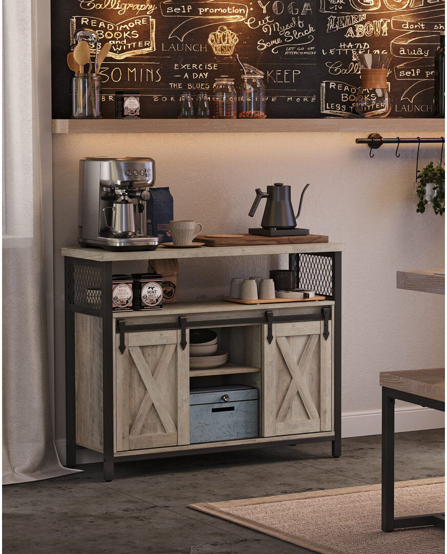 Brambly Cottage Annemarie 100cm Sideboard with 2 Sliding Barn Doors Grey 80cm H X 100cm W X 33cm D