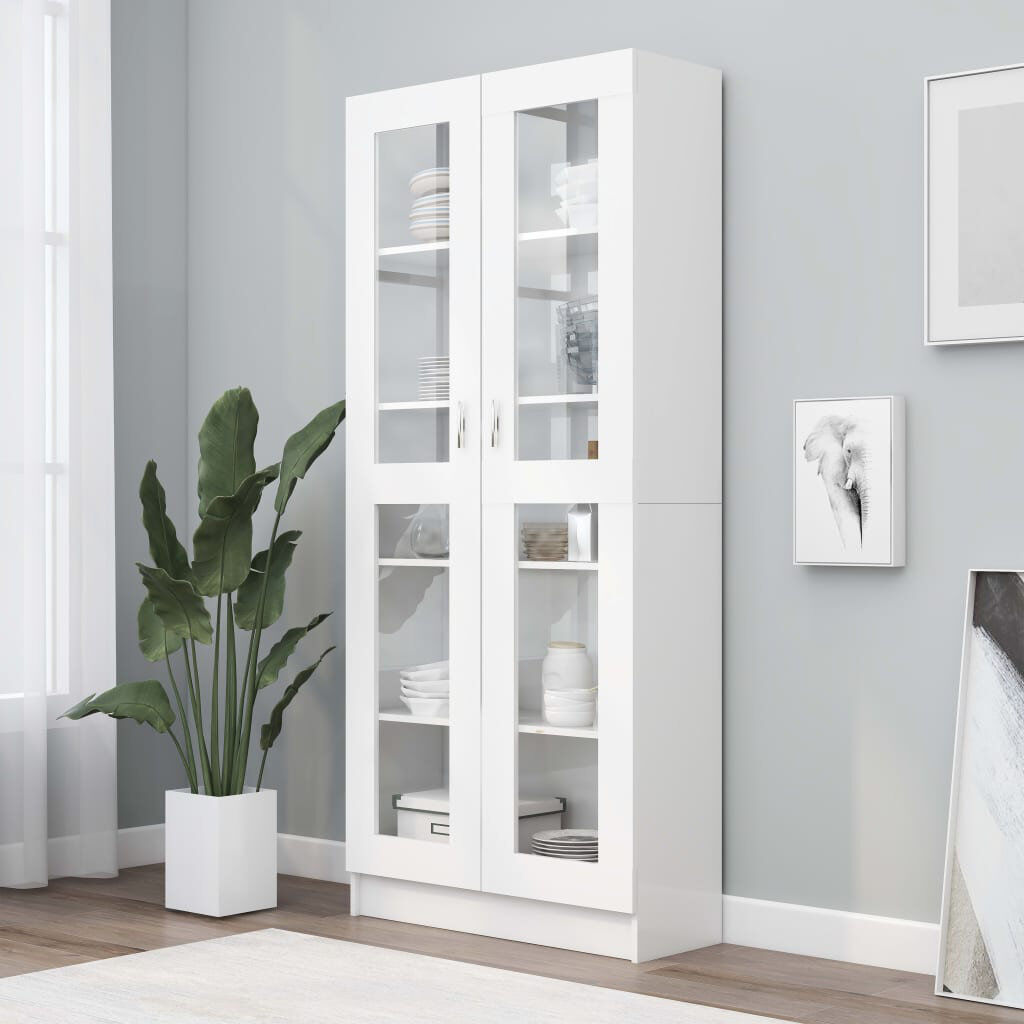 Brayden Studio High Gloss White Vitrine Cabinet 82.5X30.5X185.5 Cm - Engineered Wood Storage Display Unit For Home Or Office White (5 Shelves) 73.03"H x 32.48"W x 12.01"D