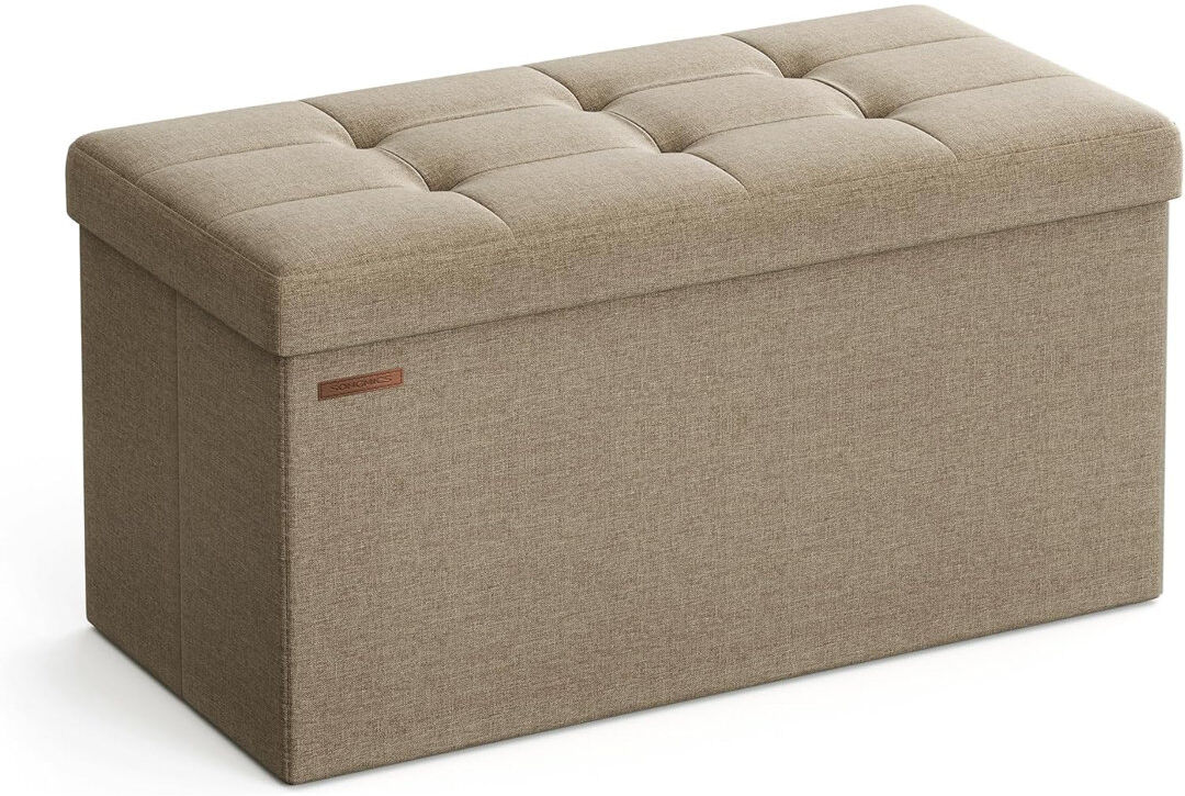Songmics 76x38x38cm 76cm Wide Rectangle Solid Colour Footstool Ottoman with Storage Yellow 38cm H X 76cm W X 38cm D