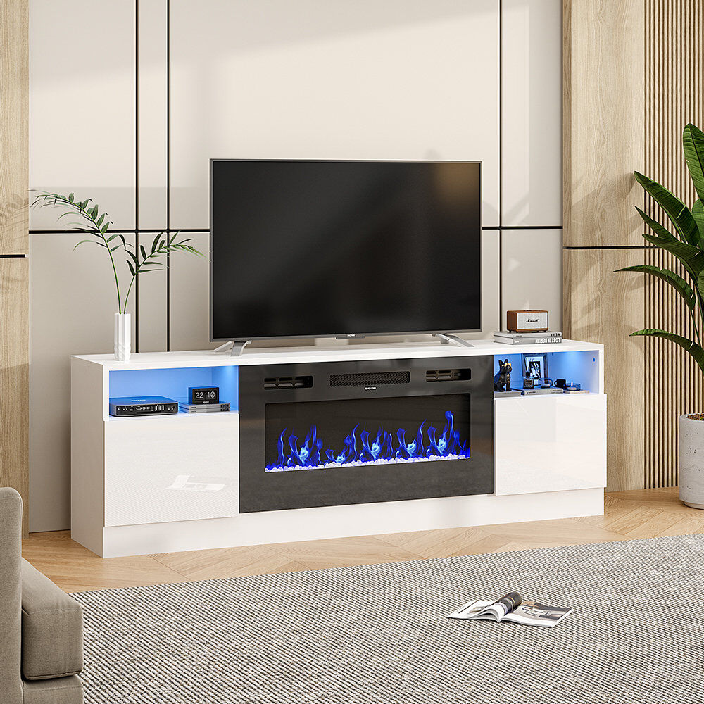 Metro Borofsky Recessed Electric Fireplace TV Stand with Closed Storage White