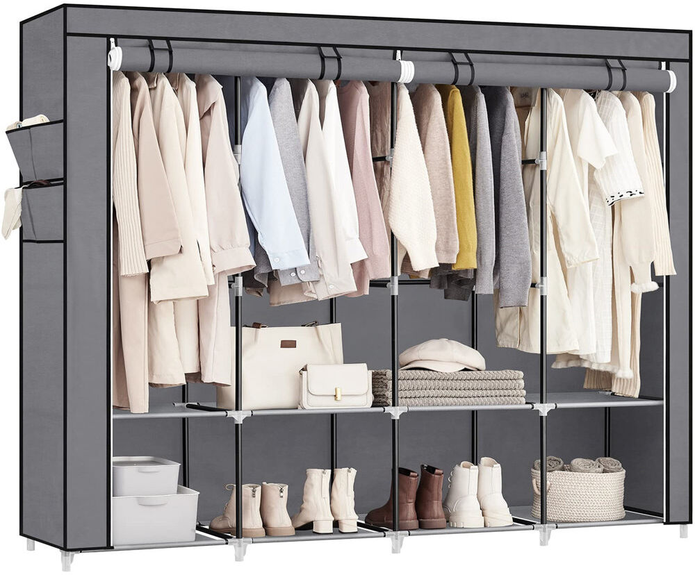Symple Stuff Clothes Wardrobe, Portable Closet, Garment Organiser Rack With 4 Hanging Rails, Shelves, 4 Side Pockets, 170 X 45 X 167 Cm, Large Capacity For Bedroom 45cm L