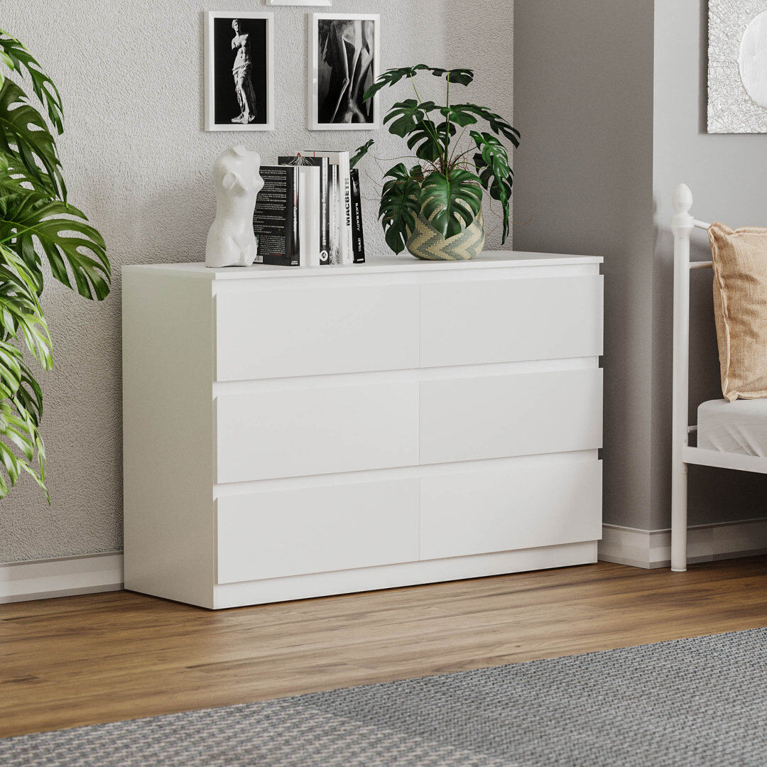 17 Stories Cunha 6 - Drawer Wide Chest of Drawers, Large Dresser & Storage Cabinet White 77cm H X 120cm W X 40cm D