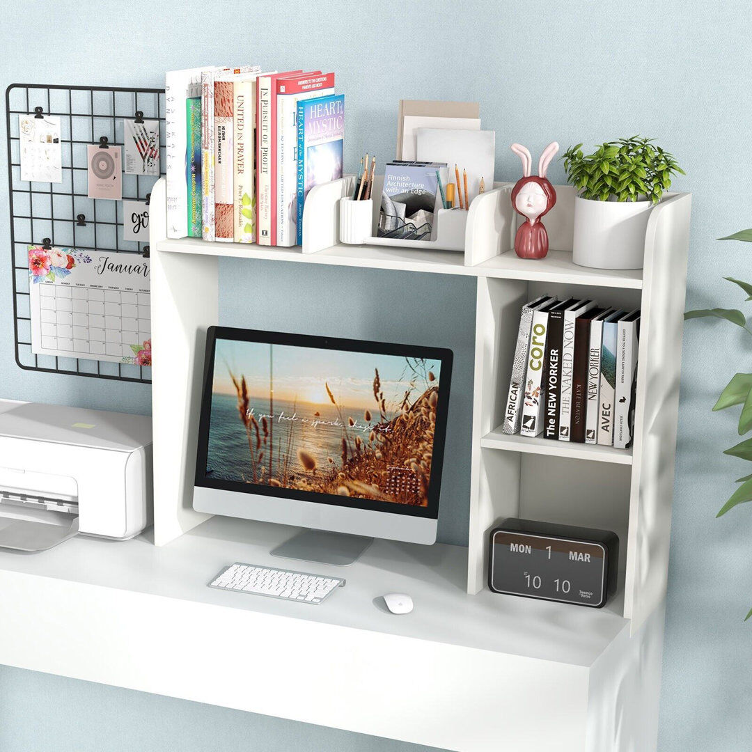 17 Stories 3-Tier Desk Bookshelf Wooden Home Display Shelf Multipurpose Storage Organizer White 37cm H X 25cm W X 29cm D