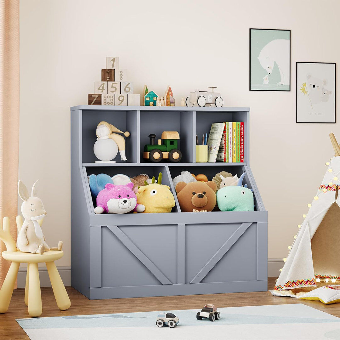 Blue Elephant Kids Toy Storage Organizer, Kids Bookshelf and Toy Storage, Toddlers Bookshelf Toy Organizer for Kids Rooms Playroom Bedroom Nursery Daycare Ivory 91.9cm H X 89.9cm W X 41.9cm D