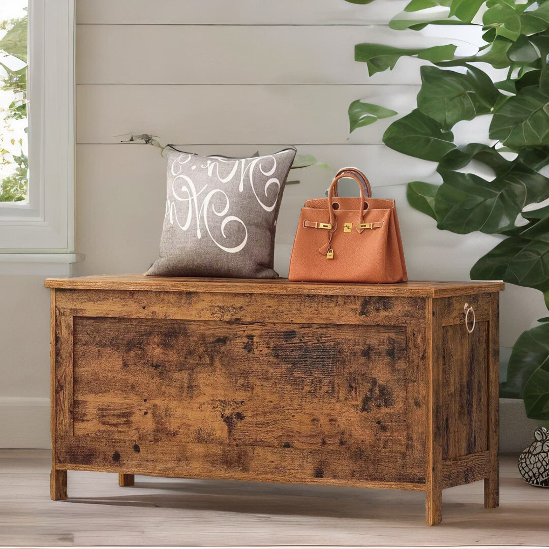 Alpen Home Quang Rectangle Chest Accent Storage Chest Ottoman Box Rustic Bedroom Furniture Rustic Brown 48cm H x 100cm W x 40cm D
