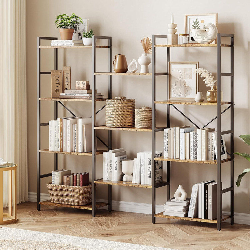 Borough Wharf 4 Tier Bookshelf, Bookcase with 11 Open Display Shelves, Wide Book Shelf Book Case for Home & Office Brown
