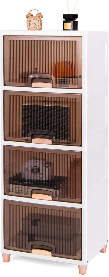 17 Stories 148L Storage Bins 4-Tier Stackable Storage Containers Closet Organizers Brown;White 117cm H X 45cm W X 38cm D